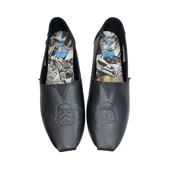 TOMS x Star Wars Darth Vader Black Leather Classic Slip Ons Women’s 8.5 - Picture 1 of 14